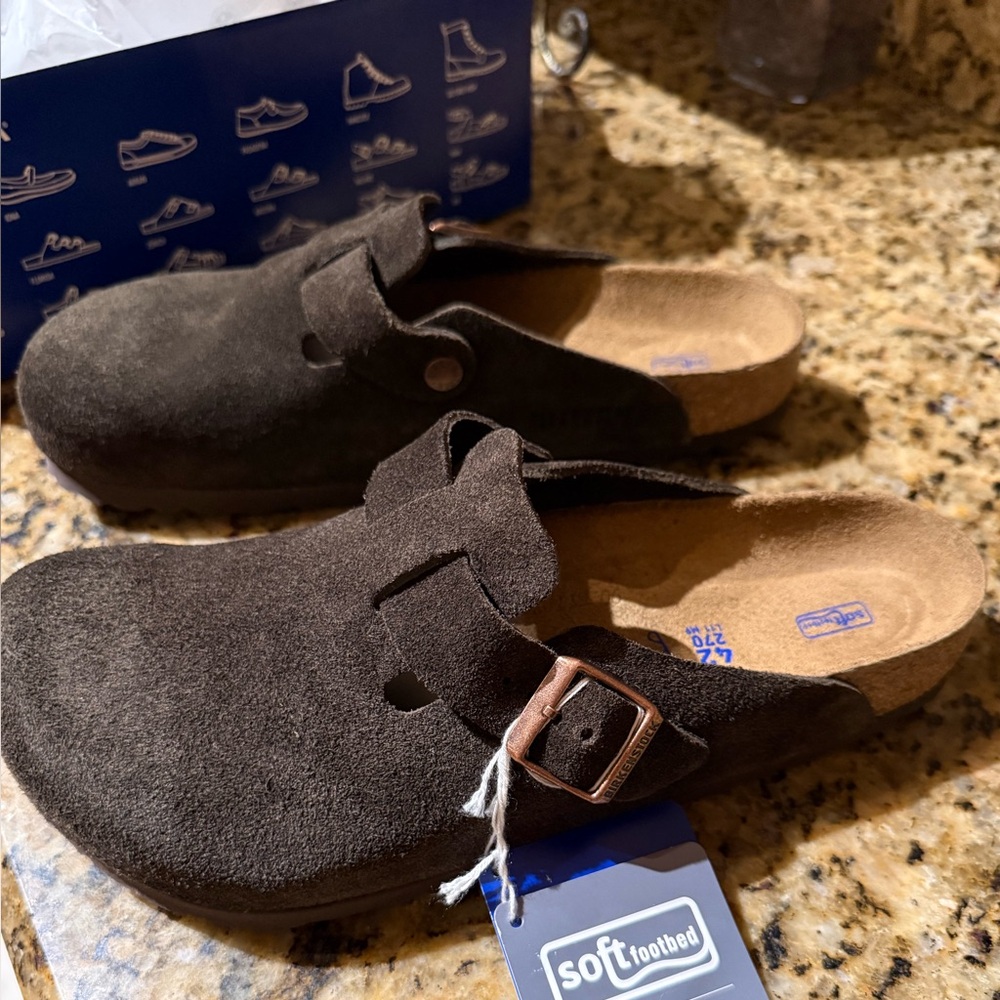 Birkenstock Mocca Suede Clogs with Strap